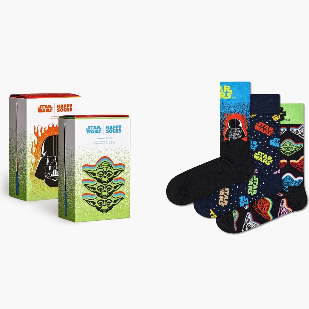NEW Happy Socks Set Of 3 Star Wars Lightsaber Crew Socks Gift Box Darth Vader